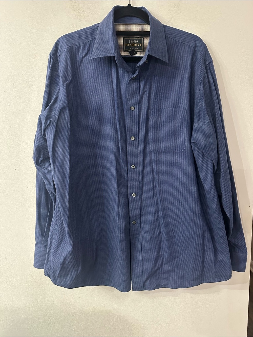 Dark Blue Houndstooth Print Button Down Shirt
